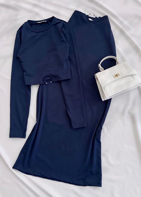 Lacivert Bel Toka Detay Sandy Etek Takım