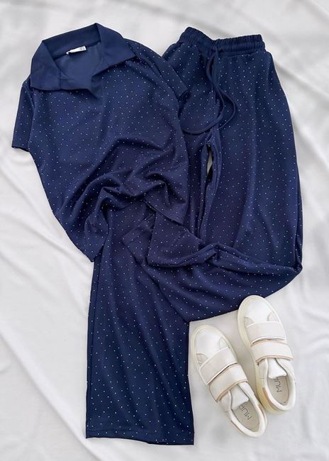 Lacivert Taşlı Polo Yaka Oysh Takım