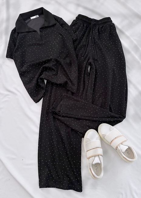 Siyah Taşlı Polo Yaka Oysh Takım