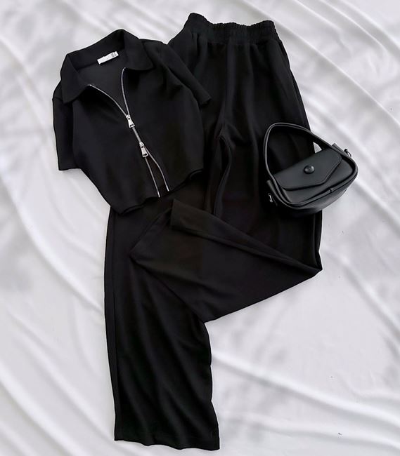 Siyah Çift Fermuar Detay Oysh Takım