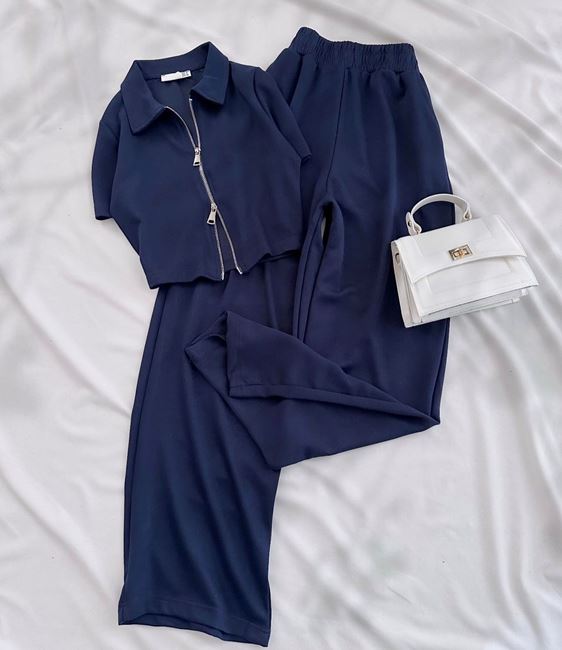 Lacivert Çift Fermuar Detay Oysh Takım