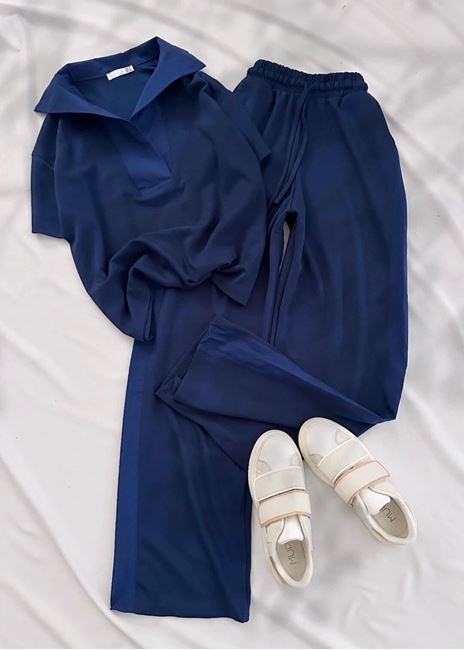 Lacivert Şerit Polo Yaka Modal Takım