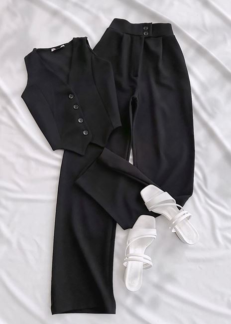 Siyah Palazzo Yelek Takım