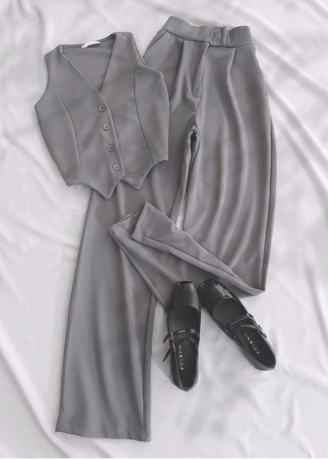 Gri Palazzo Yelek Takım