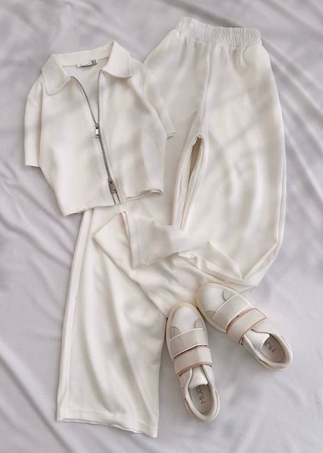 Beyaz Çift Fermuar Detay Oysh Takım