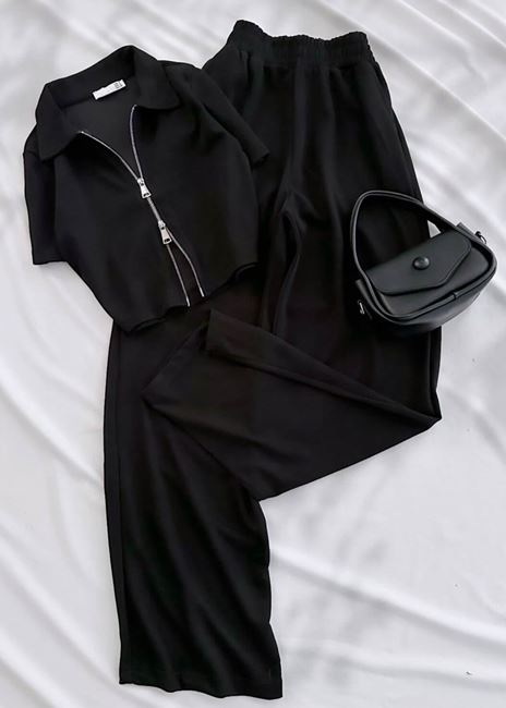 Siyah Çift Fermuar Detay Oysh Takım