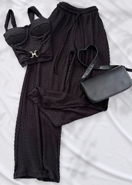 Siyah Bubble Kumaş Tokalı Glop Takım