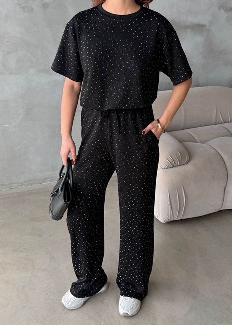 Siyah Taşlı Bisiklet Yaka Takım