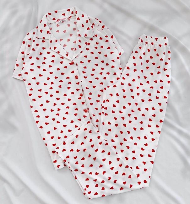 Beyaz Kalp Pijama Takımı