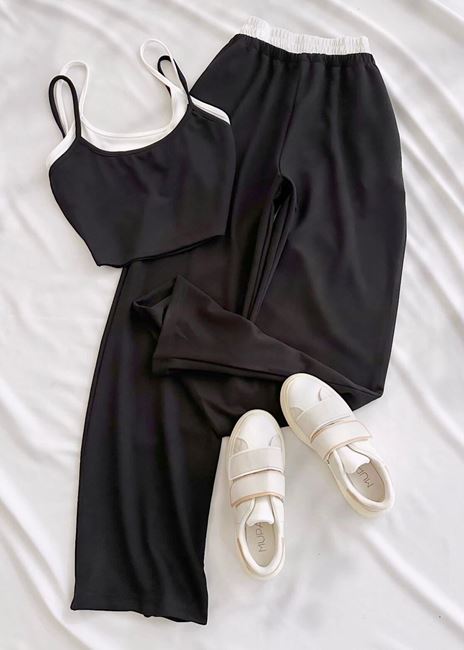 Siyah Çift Crop Detay Takım