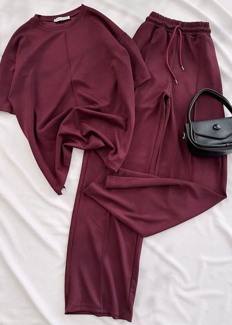 Bordo Çimalı Bisiklet Yaka Modal Takım