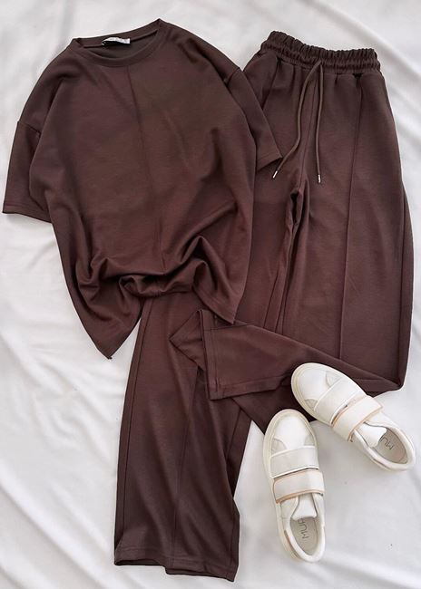 Kahverengi Çimalı Bisiklet Yaka Modal Takım