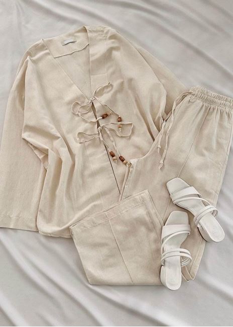 Bej Kimono Keten Takım