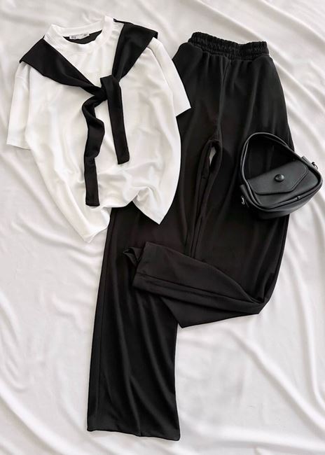 Siyah Atkı Detay Modal Takım