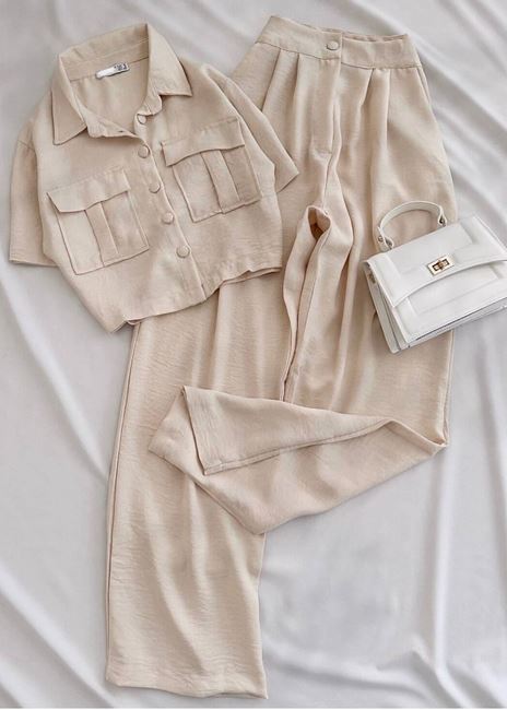 Bej Gömlek Pantolon Keten Takım