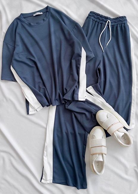 Antrasit Şerit Modal Yırtmaç Detay Takım