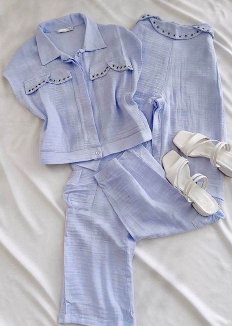 Mavi Zımba Kargo Cep Detay Takım