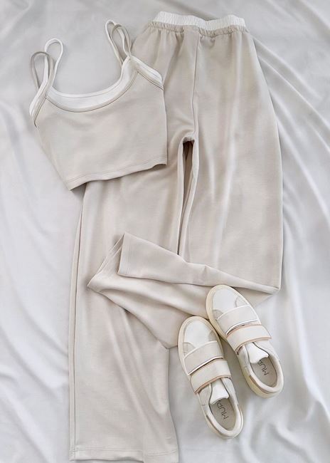 Bej Çift Crop Detay Takım
