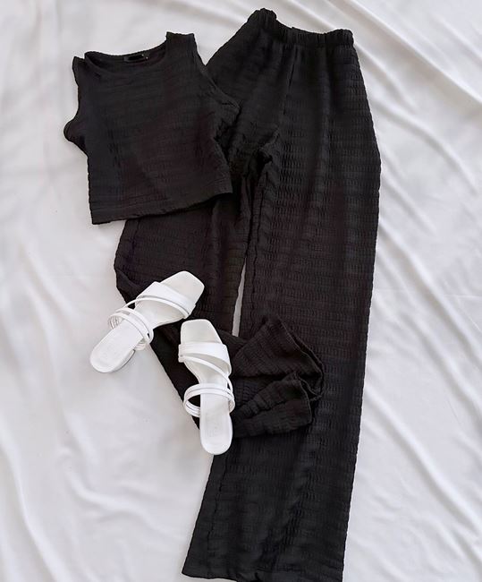 Siyah Atlet Crop Pantolon Takım