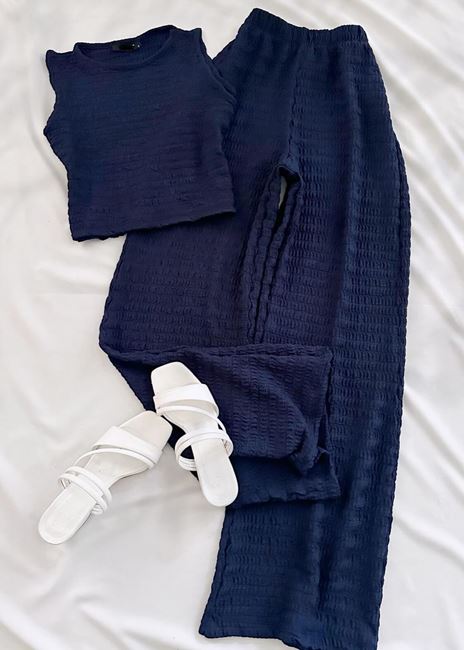 Lacivert Atlet Crop Pantolon Takım