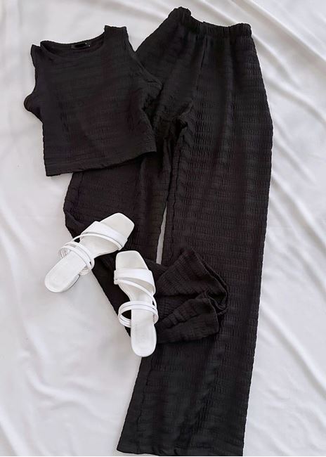 Siyah Atlet Crop Pantolon Takım