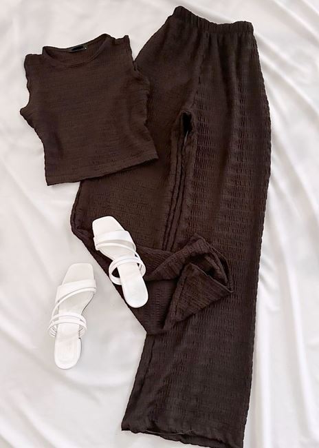 Kahverengi Atlet Crop Pantolon Takım