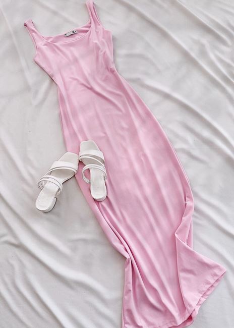 Pembe Kare Yaka Basic Elbise