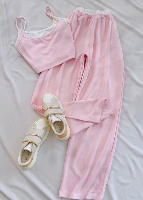 Pembe Çift Crop Detay Takım