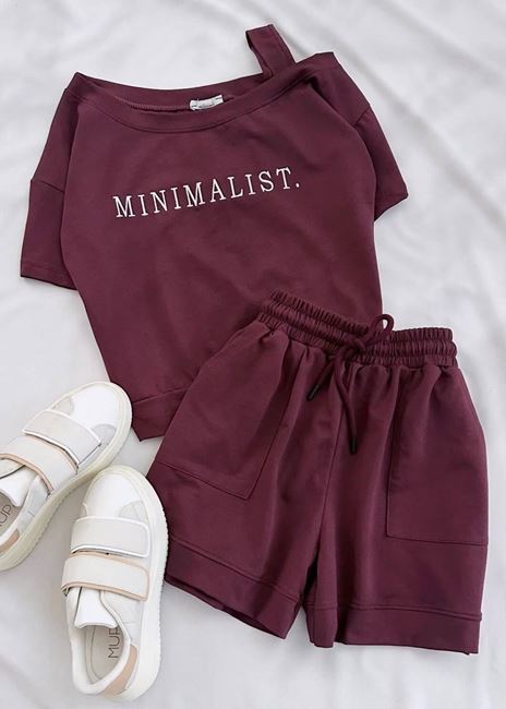 Bordo Minimalist Şort Takım