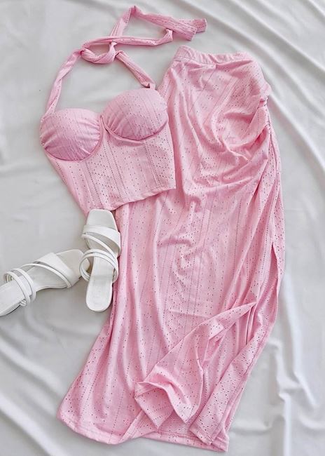 Pembe Desenli Gloplu Etek Takım