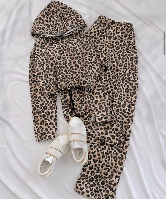 Leopar Desen Crop Pantolon Takım
