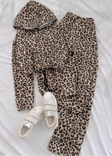 Leopar Desen Crop Pantolon Takım