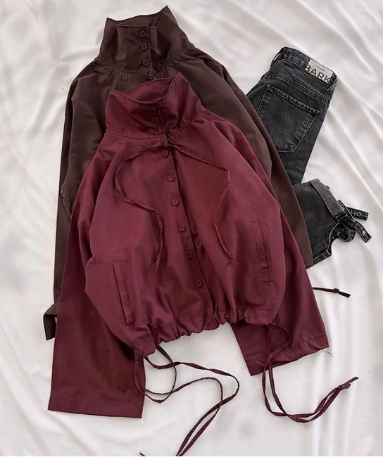 Bordo Poplin Dik Yaka Ceket
