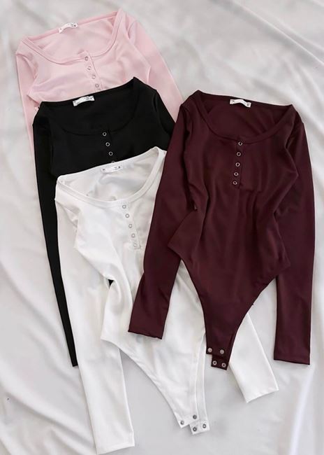 Kahverengi Düğmeli Bodysuit