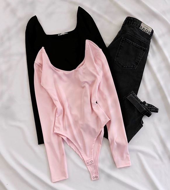 Pembe Ön Arka Oval Bodysuit