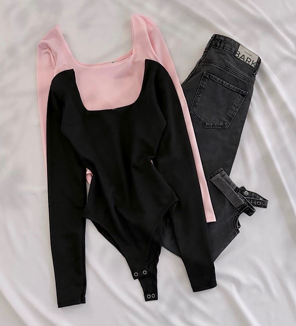 Siyah Ön Arka Oval Bodysuit