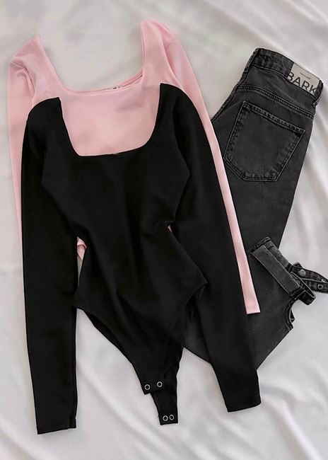 Siyah Ön Arka Oval Bodysuit