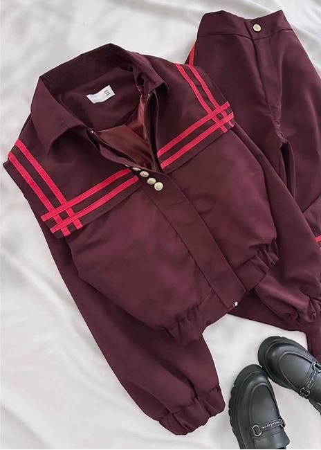 Bordo Denizci Yaka Ceket Pantolon Takım