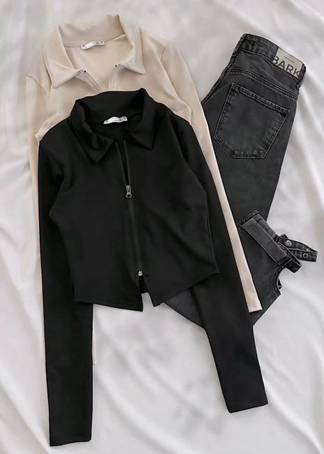 Siyah Slim Fermuarlı Ceket