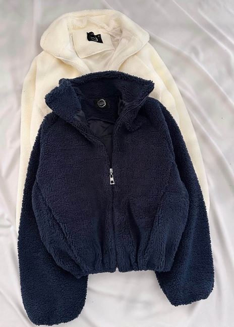 Lacivert Astarlı Peluş Mont