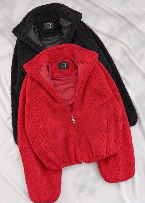 Kırmızı Astarlı Peluş Mont