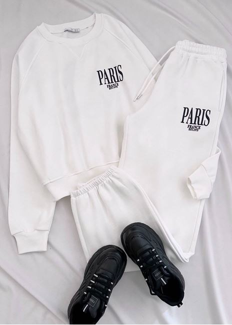 Beyaz Paris 3iplik Eşofman Takımı