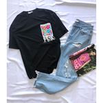 Siyah Püskül Cep Detay Tişört