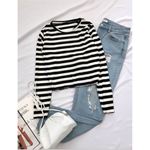 Beyaz Kalın Çizgi Bluz