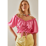 Pembe Madonna Yaka Ayarlanabilir Bluz