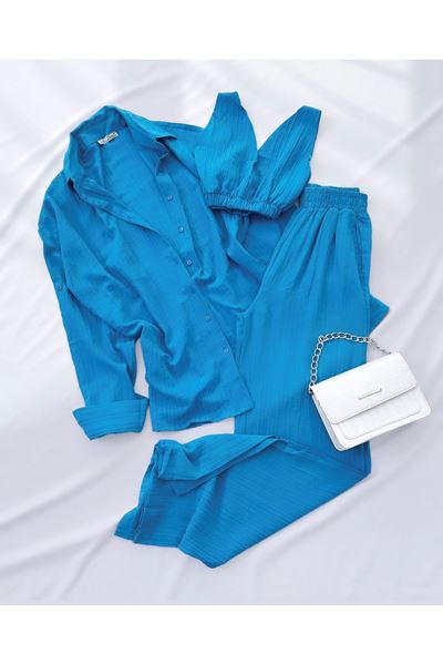 Mavi Crop Pantolon Gömlek Takım