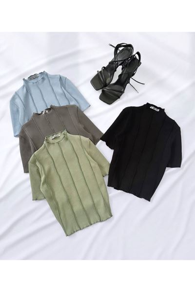 Füme Ters Dikiş Crop Bluz