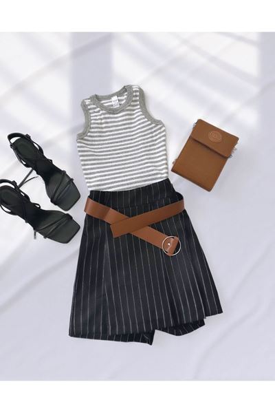Gri Çizgili Atlet Crop