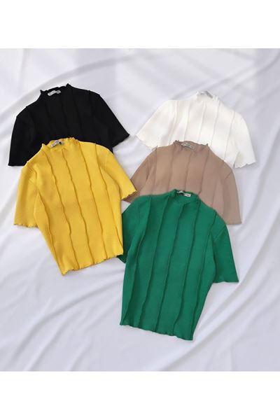 Siyah Ters Dikiş Crop Bluz