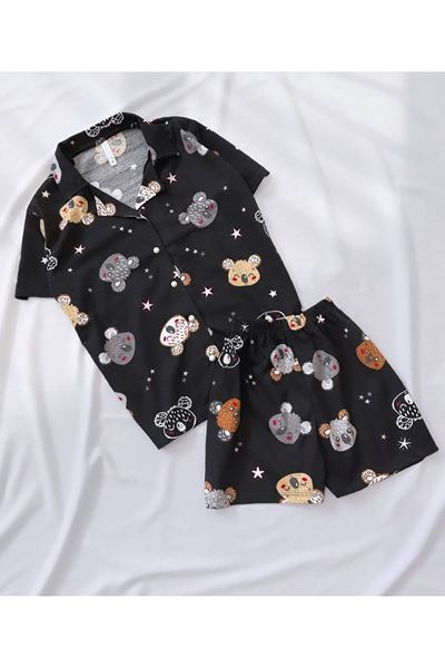 Antrasit Koala Şortlu Düğmeli Pijama Takımı
